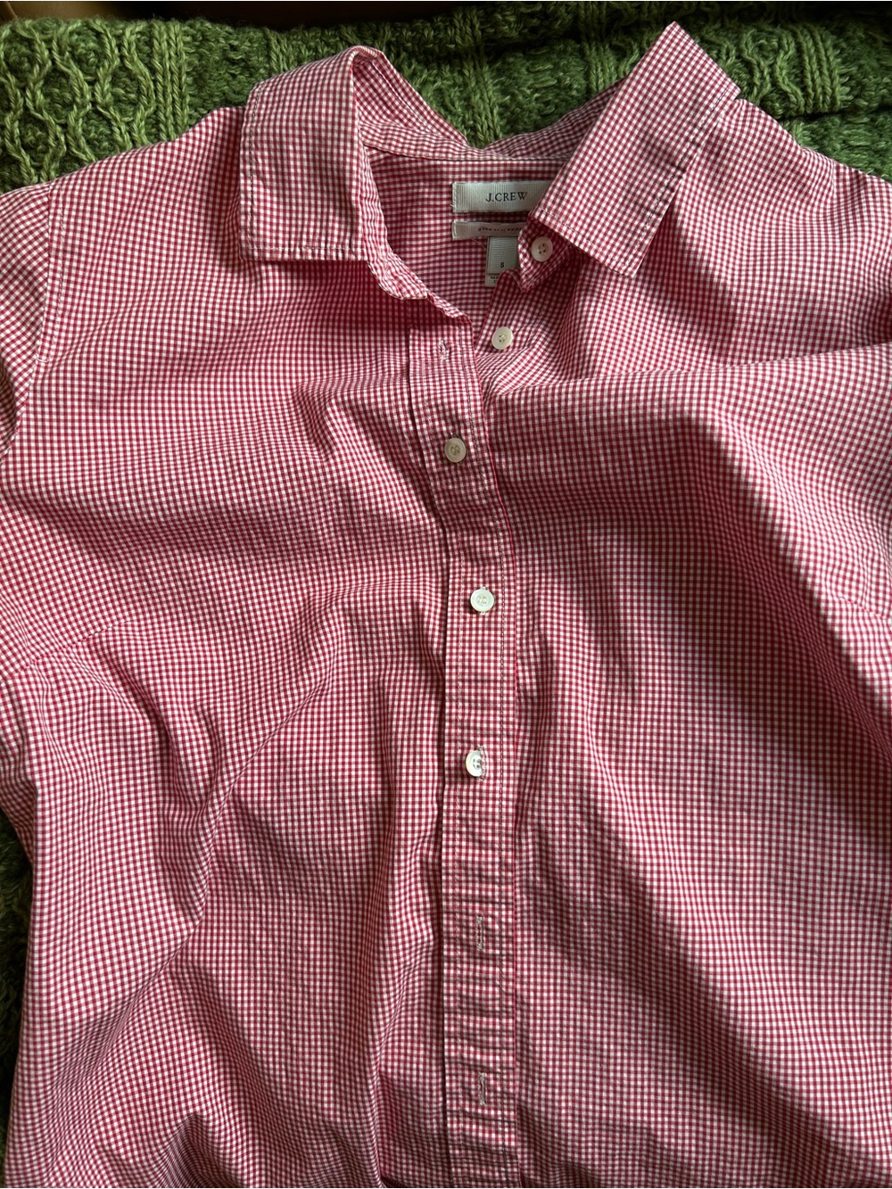 J. CREW Perfect Stretch Red Gingham Women’s Oxford Button Down Size S